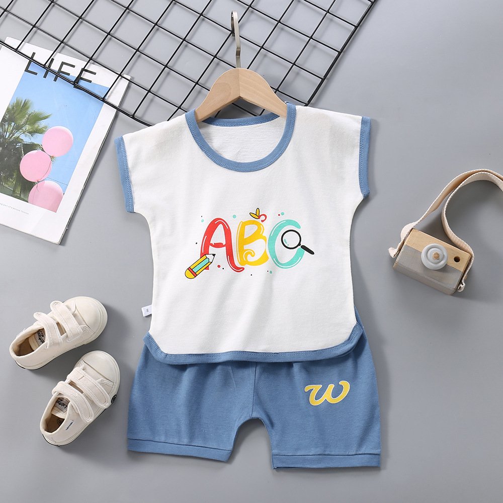 Summer Children Clothing Sets Pure Cotton Cartoon Kids Short Sleeve T Shirt and Pants Baby Pajamas Suits for Girls and Boys