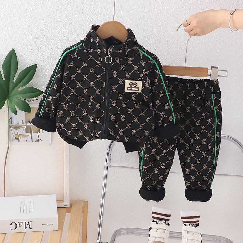 Wholesale Boys 2 Pieces Clothing Set long sleeves cartoon printed zipper jacket coat + pants sport outfits for kids