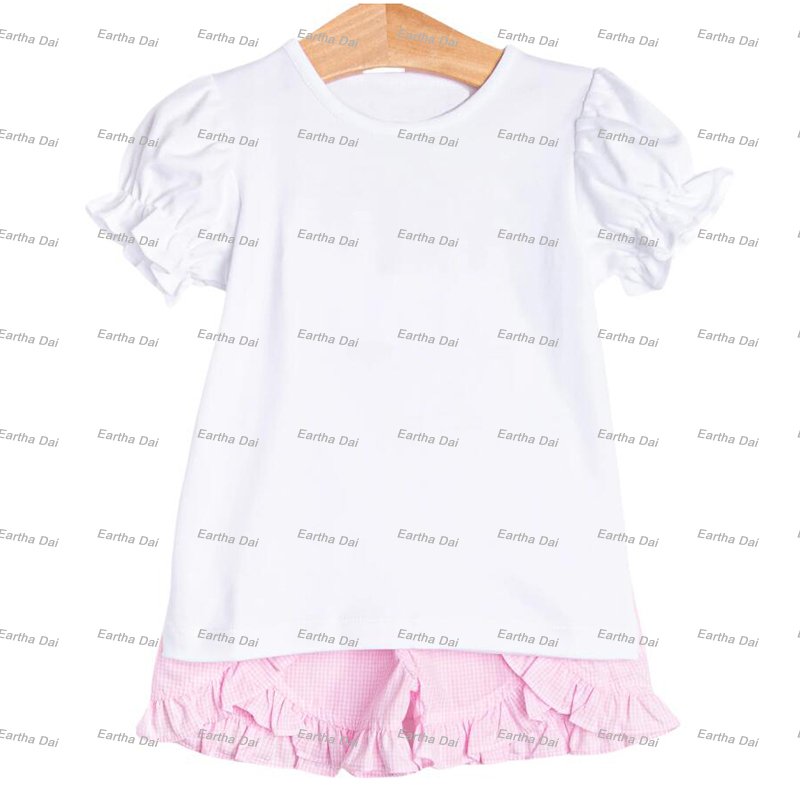 wholesale summer seersucker jon jon romper Easter ruffle two pieces shorts sets baby girls clothes sets