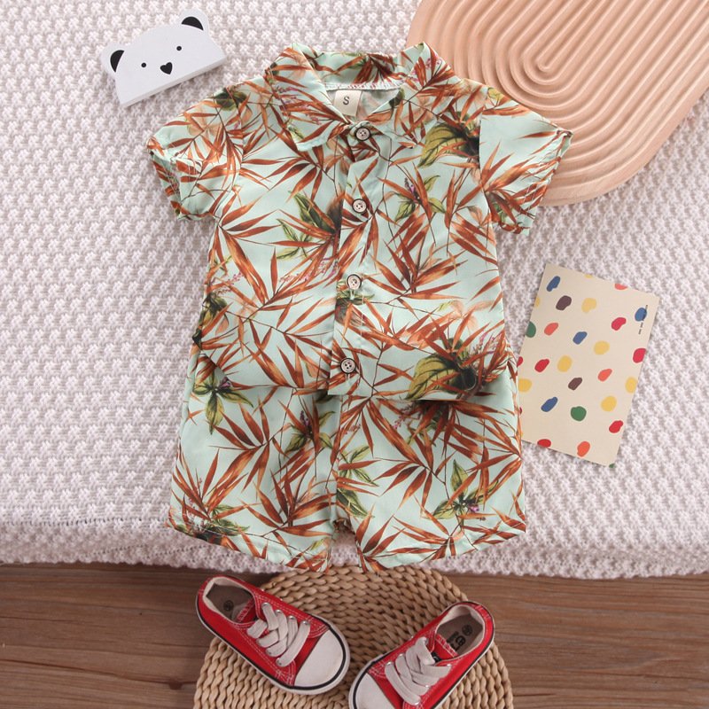 Baby Boy Cotton Linen Shorts Set Solid Color Short Sleeve Button Down T-Shirt Tops and Shorts Summer Outfit Clothes