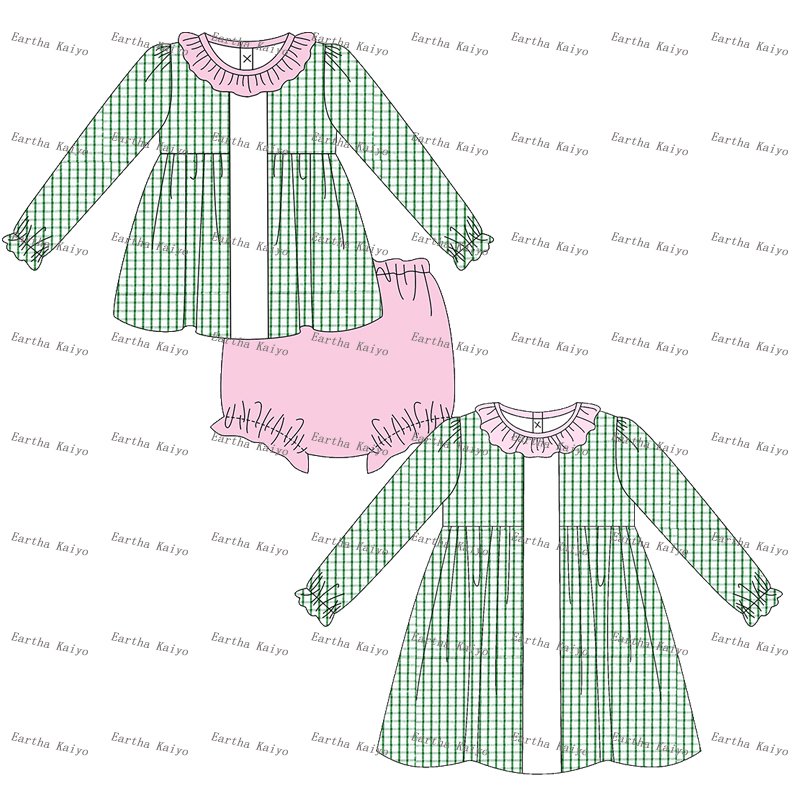 smocked children clothing Christmas kids dresses for girls woven gingham ruffle baby clothing sets