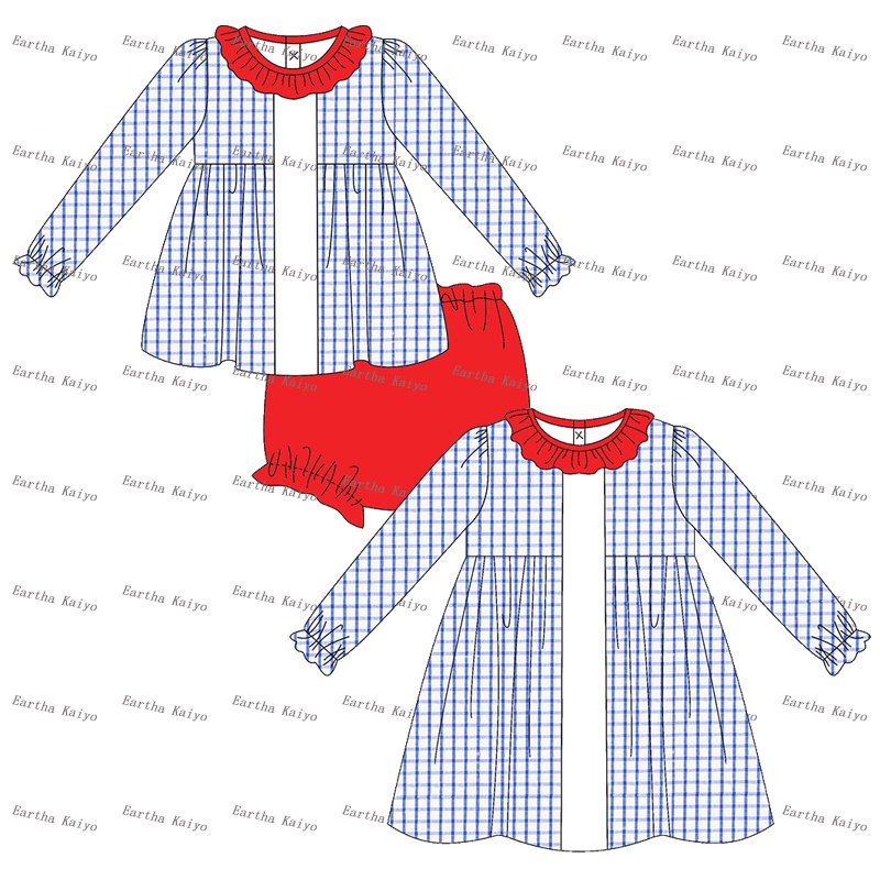 smocked children clothing Christmas kids dresses for girls woven gingham ruffle baby clothing sets