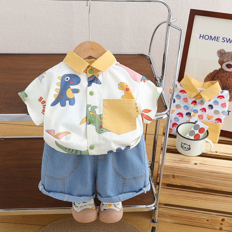 Cartoon Printed Baby Boys Clothing Set Short Sleeve Shirts and Casual Shorts Kids Outfits