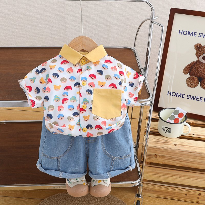 Cartoon Printed Baby Boys Clothing Set Short Sleeve Shirts and Casual Shorts Kids Outfits