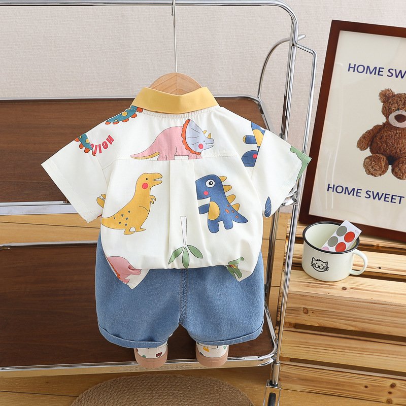 Cartoon Printed Baby Boys Clothing Set Short Sleeve Shirts and Casual Shorts Kids Outfits