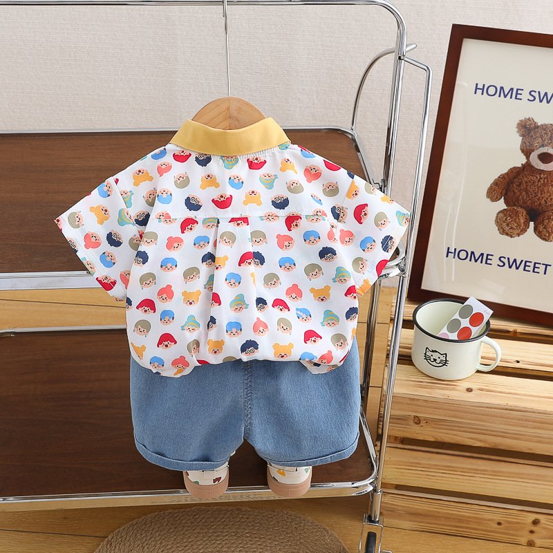 Cartoon Printed Baby Boys Clothing Set Short Sleeve Shirts and Casual Shorts Kids Outfits