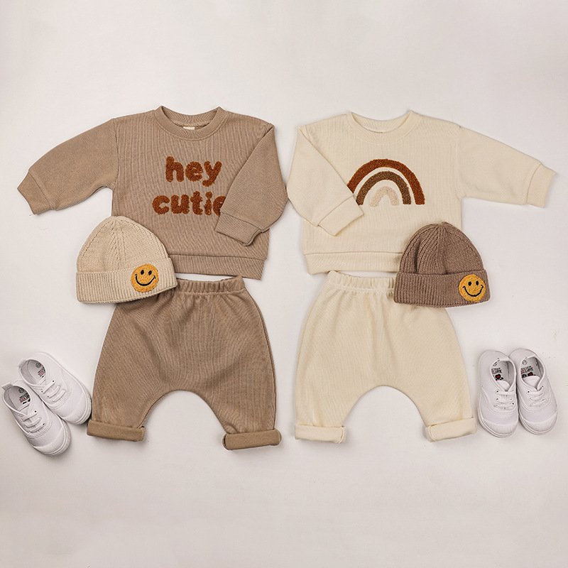 Spring Autumn Newborn Infant Toddler Clothes Cotton Letter Top Pants Baby Boys 2 Pieces Set