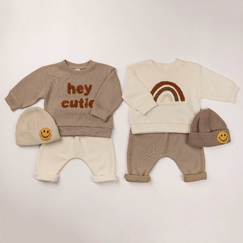 Spring Autumn Newborn Infant Toddler Clothes Cotton Letter Top Pants Baby Boys 2 Pieces Set