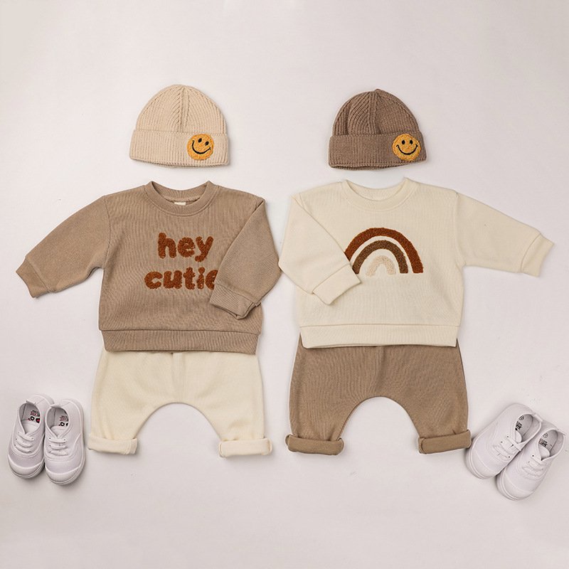 Spring Autumn Newborn Infant Toddler Clothes Cotton Letter Top Pants Baby Boys 2 Pieces Set