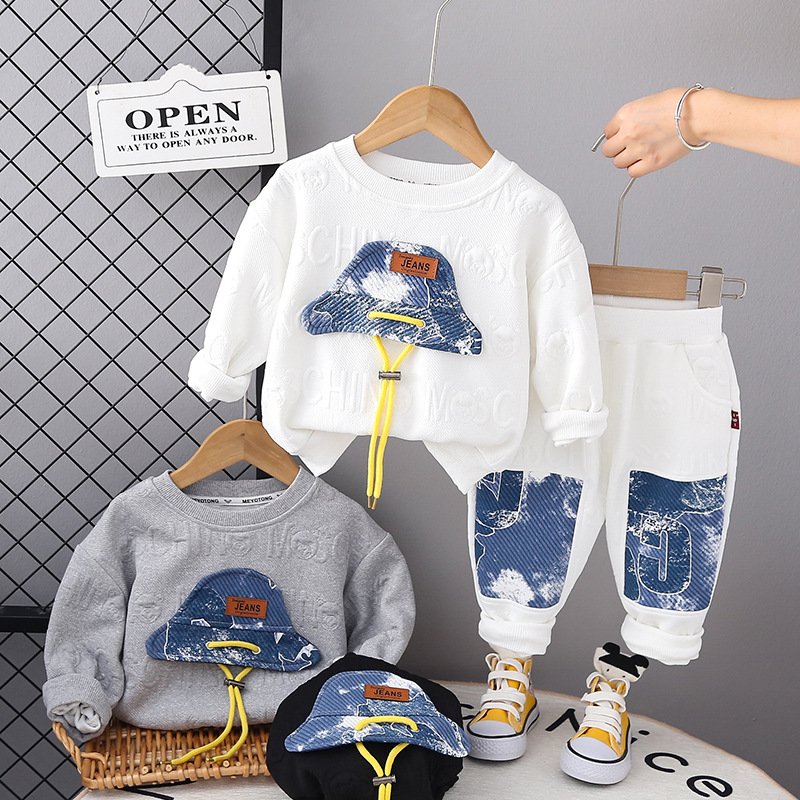 Korean Design Spring Autumn Kids Suit Hoodies+Trousers 2pcs Casual Baby Boy Pants Set