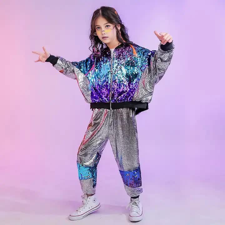 Jazz dance hip hop sequined dance performance costume kids two piece sets custom boys clothing sets