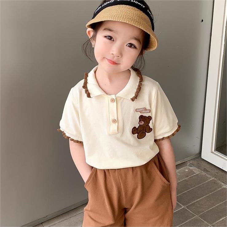Wholesale Factory Custom Summer Brother And Sister Polo Embroidered Cute Bear Children's Clothing Boys And Girls Clothing Sets