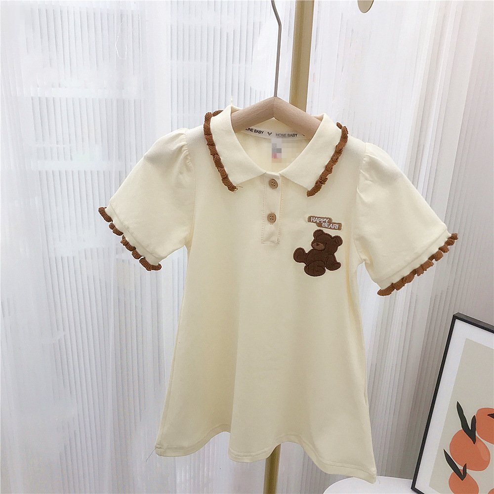 Wholesale Factory Custom Summer Brother And Sister Polo Embroidered Cute Bear Children's Clothing Boys And Girls Clothing Sets