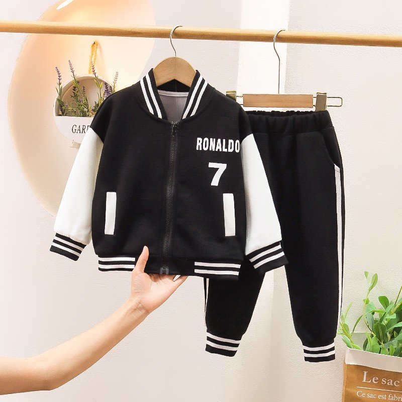 iBaifei Custom Organic Cotton Baby Kids Tracksuits Sport Clothes Set Baseball Jacket Clothes Set Varsity Jacket Kids