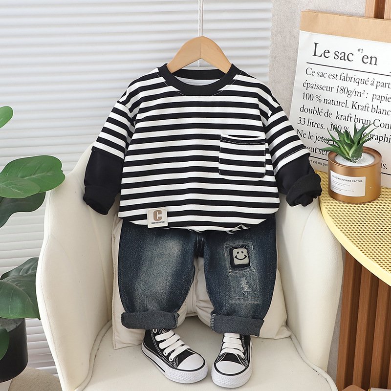 Baby Garment Designer Tracksuits Oversized Sweatshirt Suits Kids Jeans Set Boy Casual Outfit Denim Pants Clothing Sets Children
