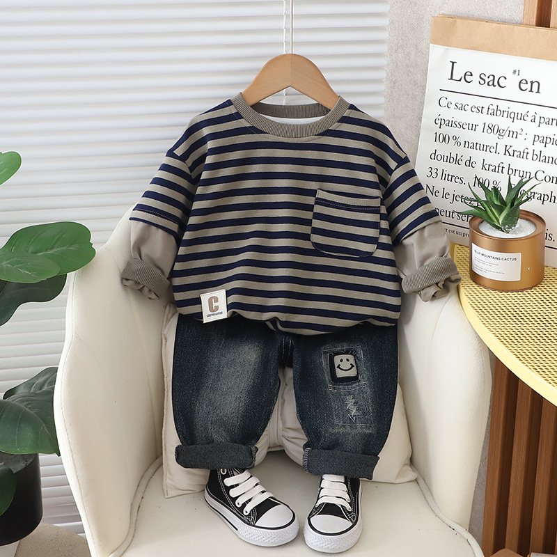 Baby Garment Designer Tracksuits Oversized Sweatshirt Suits Kids Jeans Set Boy Casual Outfit Denim Pants Clothing Sets Children