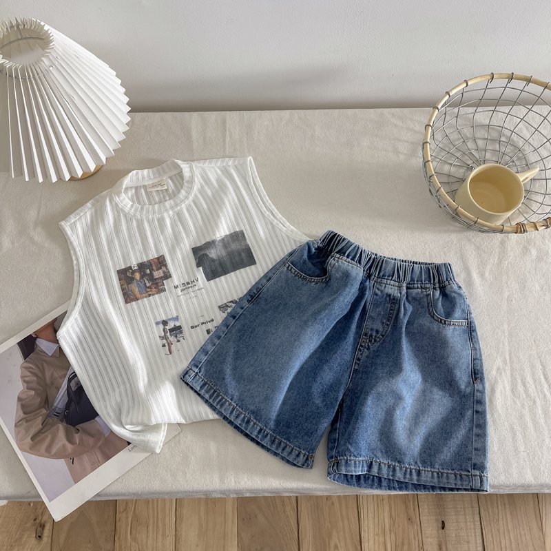Summer Printed Casual Girls Boys clothes Outfits children 2Pcs sleeveless tank tops shorts Suit Kids Boys clothing sets