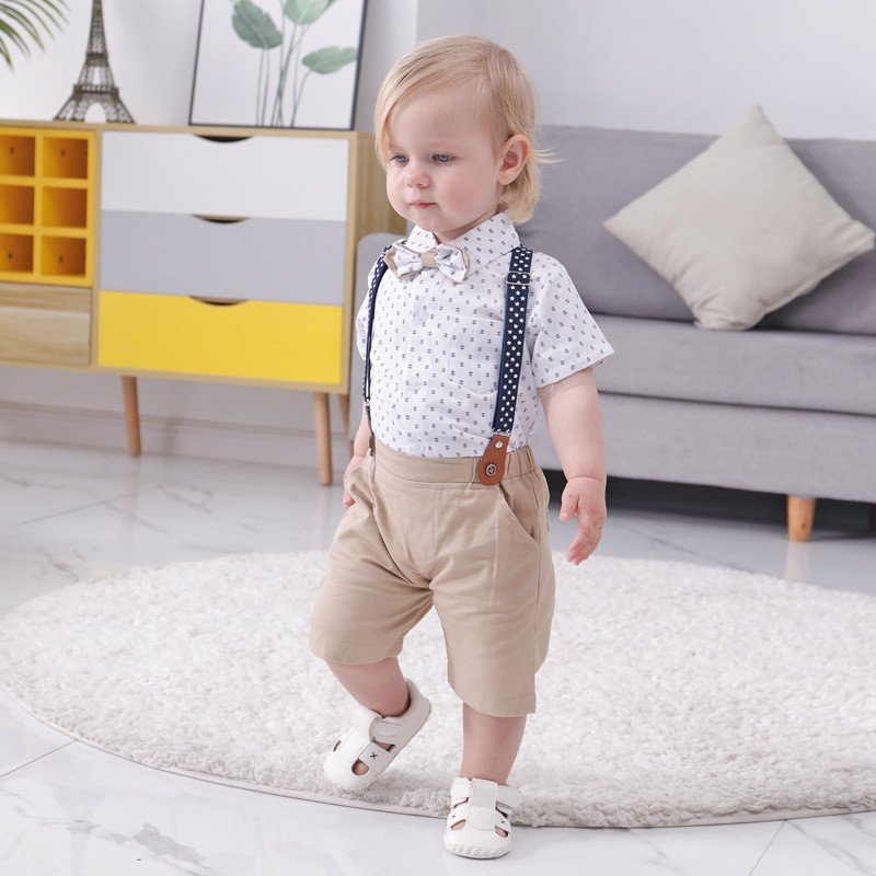 British Style Baby Strap Pants 3-piece Boys' Summer boys clothes