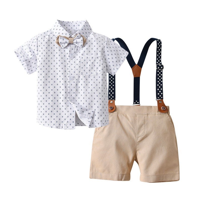 British Style Baby Strap Pants 3-piece Boys' Summer boys clothes