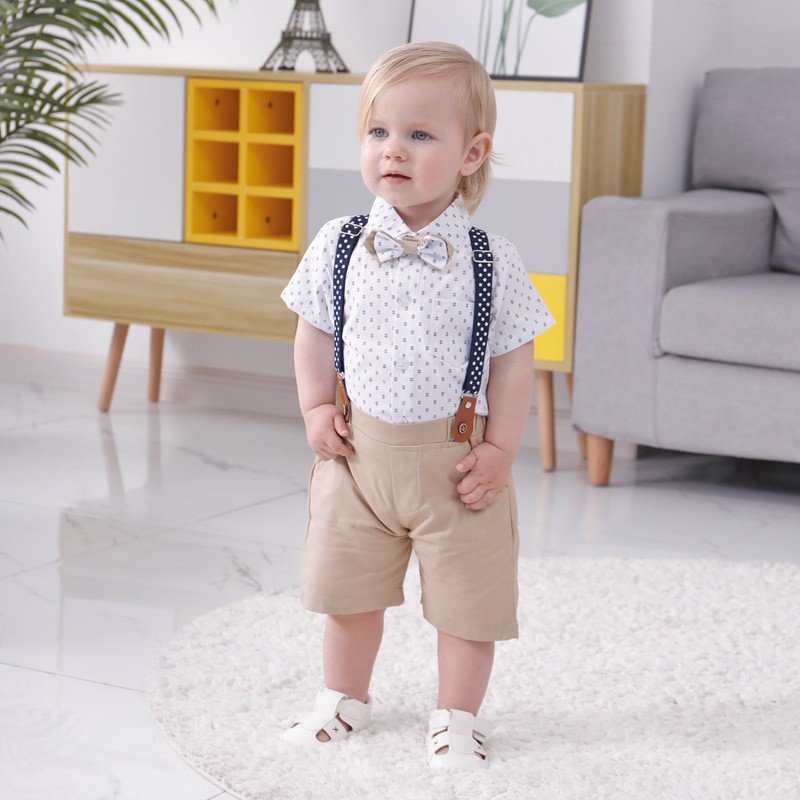 British Style Baby Strap Pants 3-piece Boys' Summer boys clothes