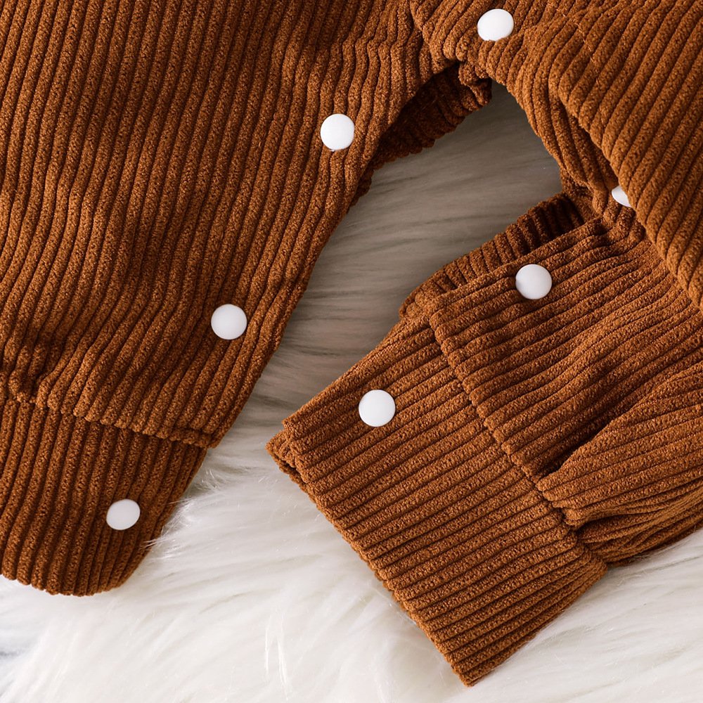 boys 2 pcs clothing set long sleeves solid gentle shirt romper + corduroy overalls pants outfits