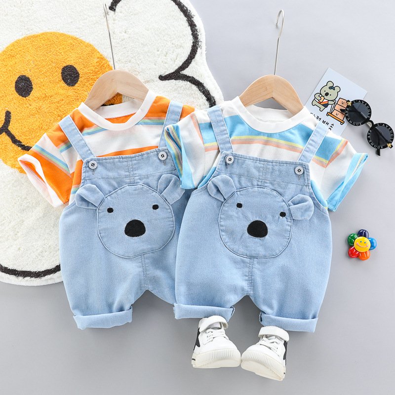 Newborn Boys Cotton Clothes 2pcs Sets Unisex Fashion Stripe Pullover Baby Girls Casual Denim Romper baby Boys Clothing Sets