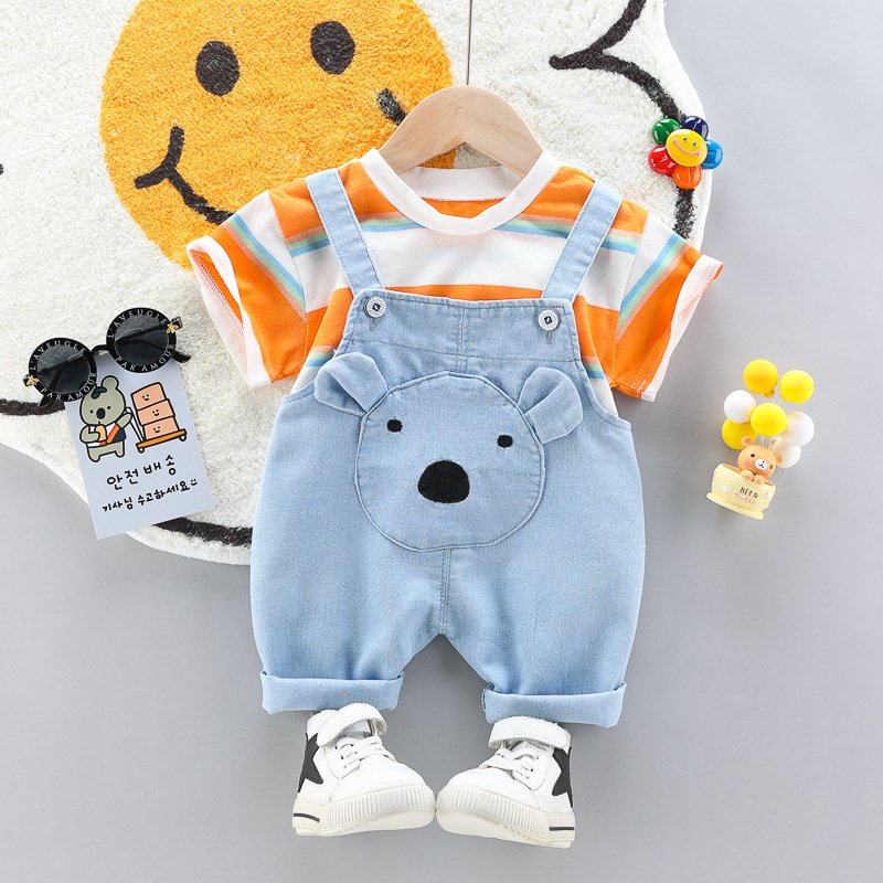 Newborn Boys Cotton Clothes 2pcs Sets Unisex Fashion Stripe Pullover Baby Girls Casual Denim Romper baby Boys Clothing Sets