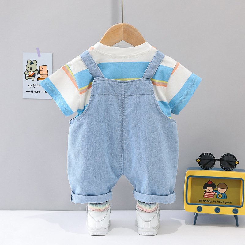 Newborn Boys Cotton Clothes 2pcs Sets Unisex Fashion Stripe Pullover Baby Girls Casual Denim Romper baby Boys Clothing Sets