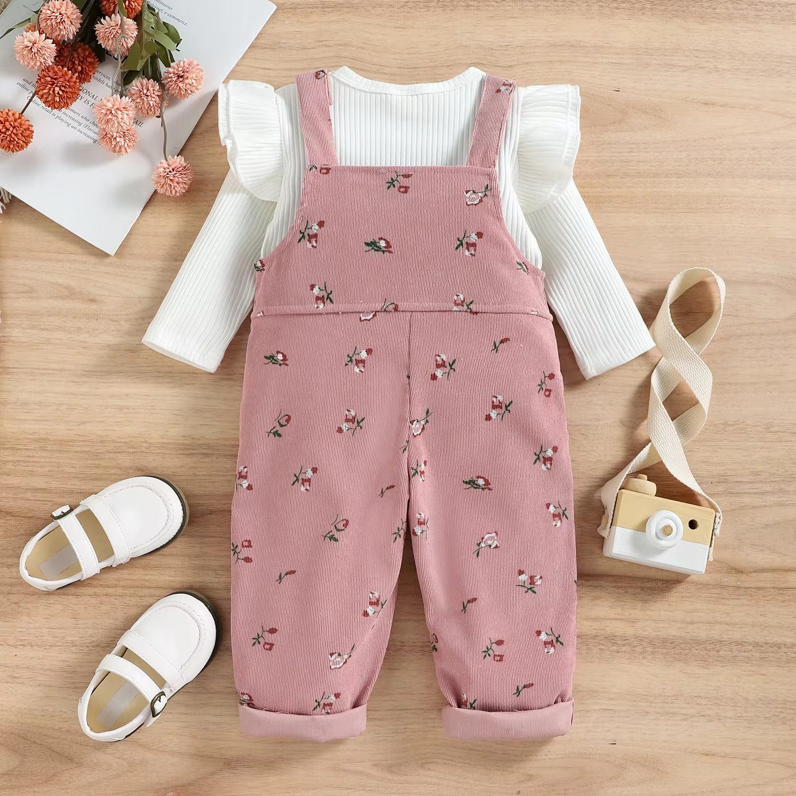 0-18M Baby Girls Floral Clothing Suits Long Sleeve T-Shirts Tops Romper 2Pcs Spring Autumn Toddler Kids Clothes Outfits
