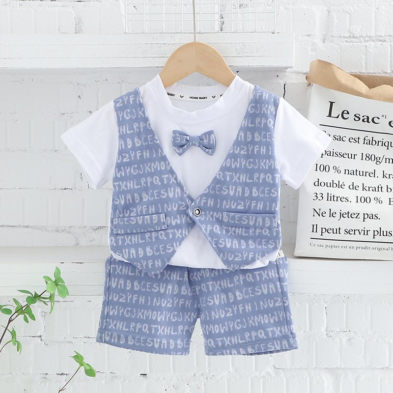 Children's clothes boys summer vest suit 2023 summer style foreign style baby handsome 1 year old 3 children short sleeves