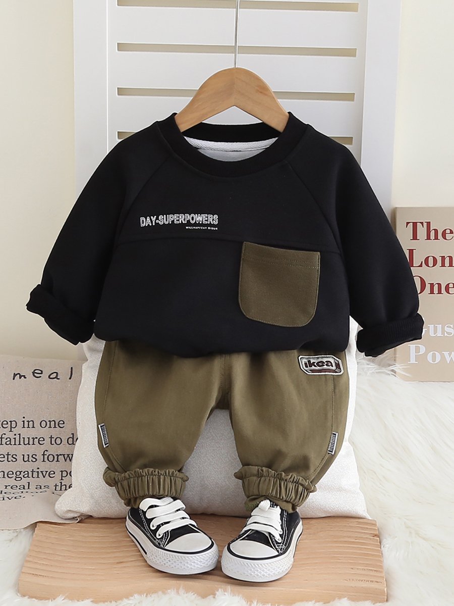 Clothes for the kids Boys' Two-Piece Outfit-Short Children's Spring Autumn Sports Sweater Suit Hoodie Sweatpants Color-Matched