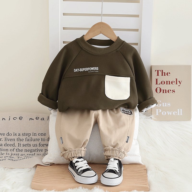 Clothes for the kids Boys' Two-Piece Outfit-Short Children's Spring Autumn Sports Sweater Suit Hoodie Sweatpants Color-Matched