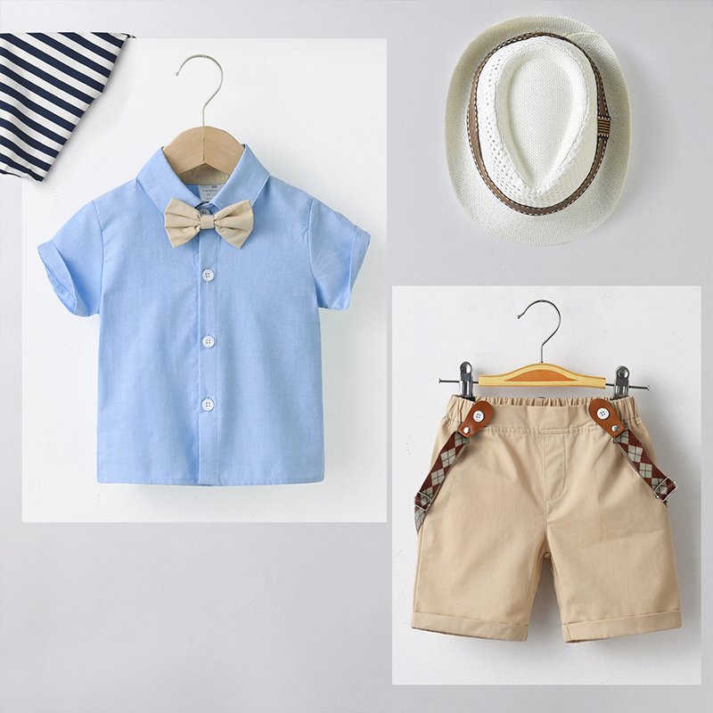 High Quality 95% Cotton Kid Formal Suit Wedding Party Baby Boys Clothing Sets Short Sleeve Gentleman Boy Outfit