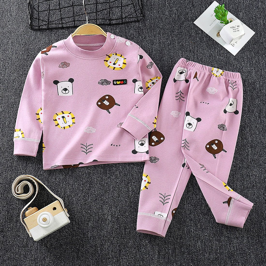 New manufacturers wholesale children fashion shoulder open underwear set in children's long Johns home wear pajamas spot