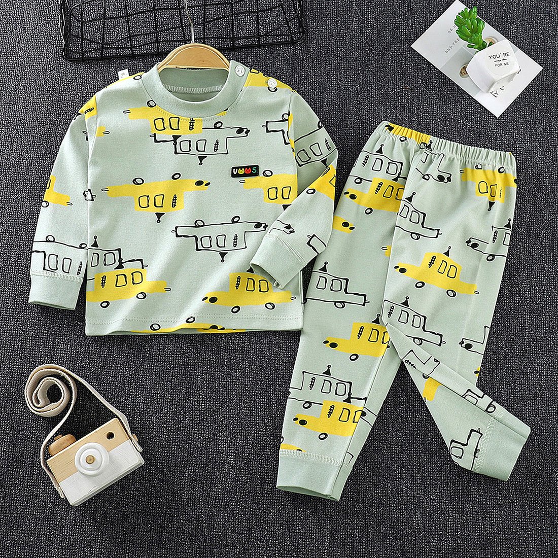 New manufacturers wholesale children fashion shoulder open underwear set in children's long Johns home wear pajamas spot