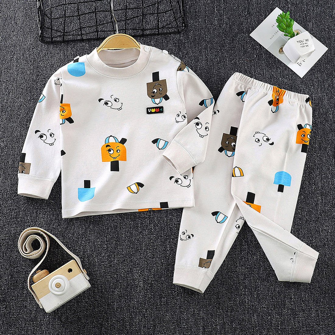 New manufacturers wholesale children fashion shoulder open underwear set in children's long Johns home wear pajamas spot