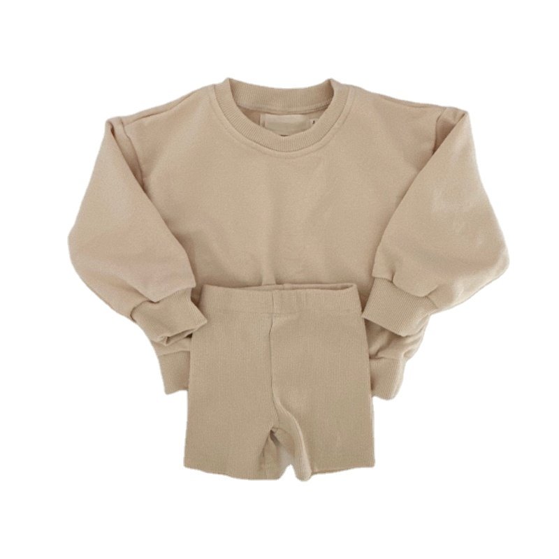 Autumn children clothes long sleeve oversized pullover and biker shorts set boys clothing sets