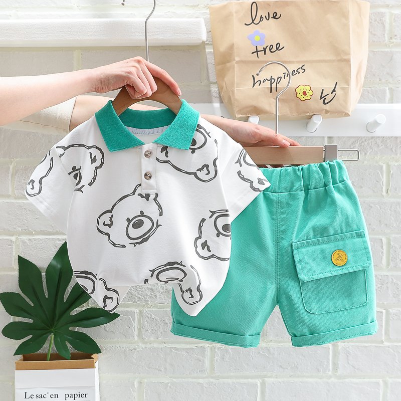 2022 Hottest New Collection Kids Boys Short Sleeve Polo Shirts and Jeans Kids Boys Clothing 2 set whole suit