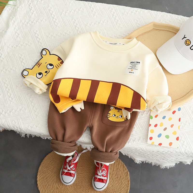 Carton printing toddler boy girl sweater pants 2 piece loose styles kids unisex baby clothing sets