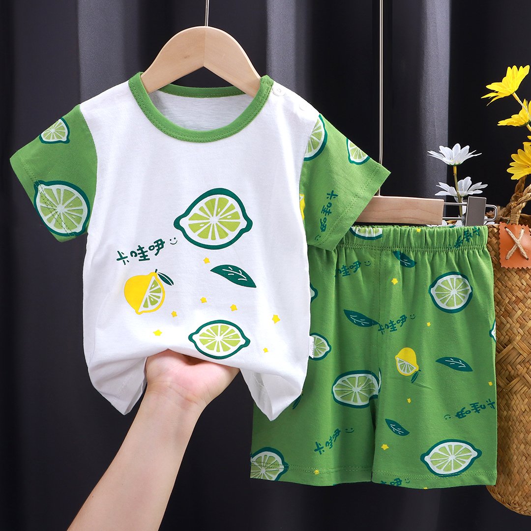 100% cotton sports casual short-sleeved shoes children's suit Summer baby clothing short-sleeved two-piece set