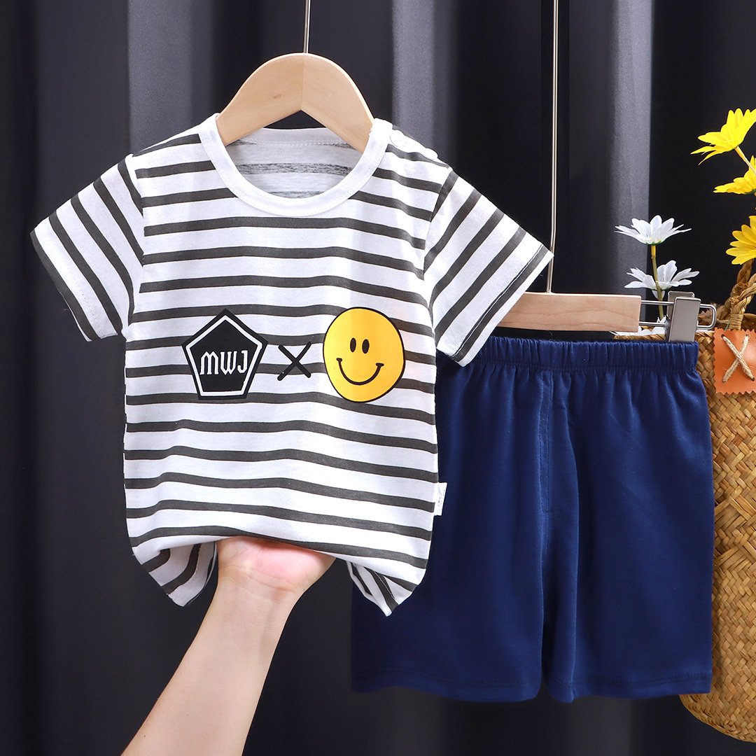 100% cotton sports casual short-sleeved shoes children's suit Summer baby clothing short-sleeved two-piece set