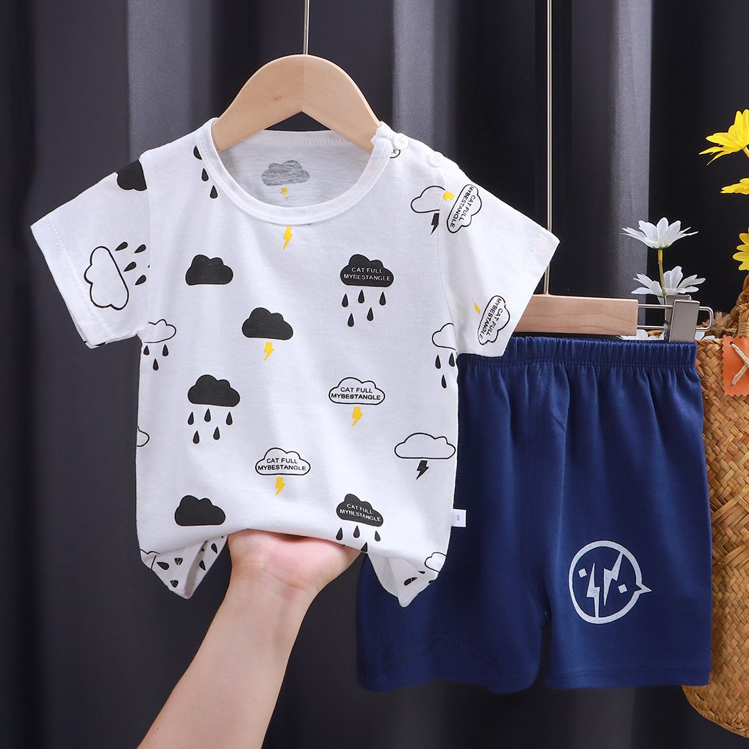 100% cotton sports casual short-sleeved shoes children's suit Summer baby clothing short-sleeved two-piece set