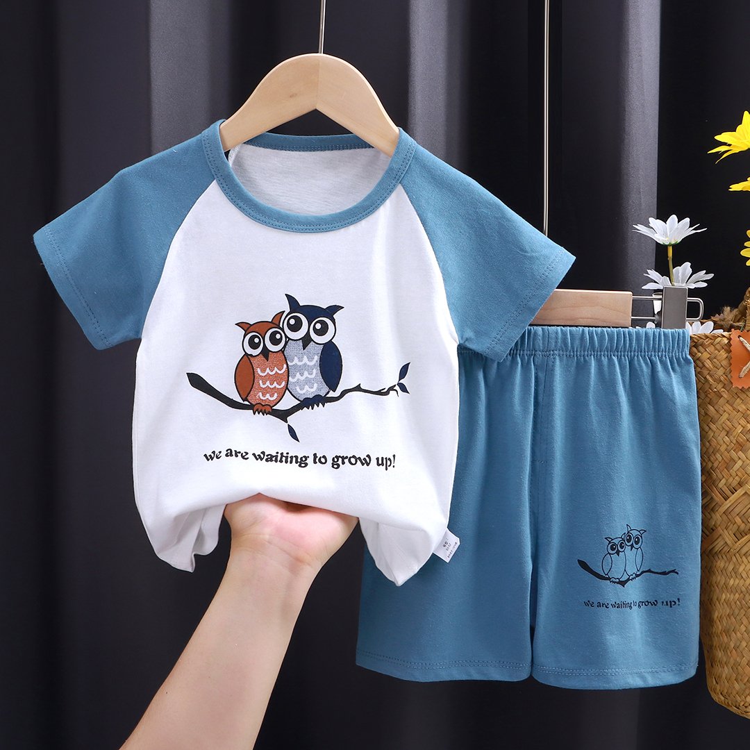 100% cotton sports casual short-sleeved shoes children's suit Summer baby clothing short-sleeved two-piece set