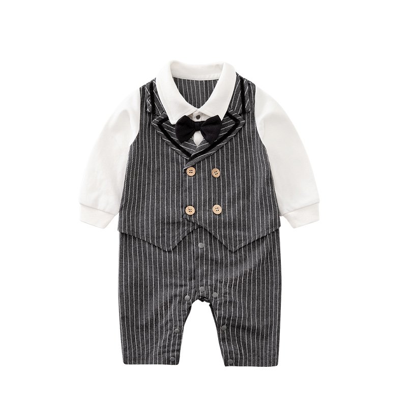 Wholesale bow tie gentleman style long sleeve 100% cotton Baby fashion clothes for autumn/spring baby boys rompers