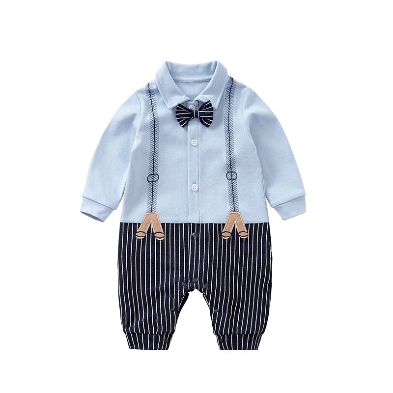 Wholesale bow tie gentleman style long sleeve 100% cotton Baby fashion clothes for autumn/spring baby boys rompers