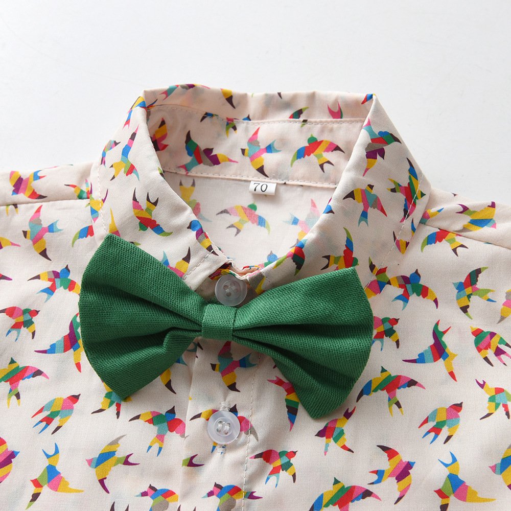 Short Sleeve Kids Lapel Bow Shirt Summer Toddler Boys Clothing Sets Cotton Beach Style Children Clothes Wholesale