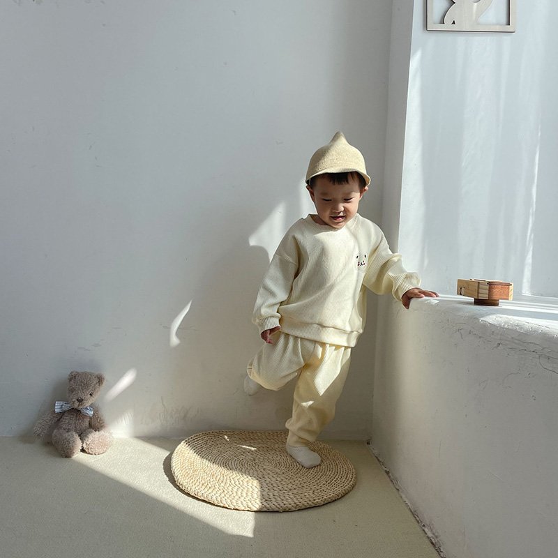 Kids Clothing Set Thicken Boys Clothes Suits Waffle Hoodie And Pants 2 Pcs Girls Clothes