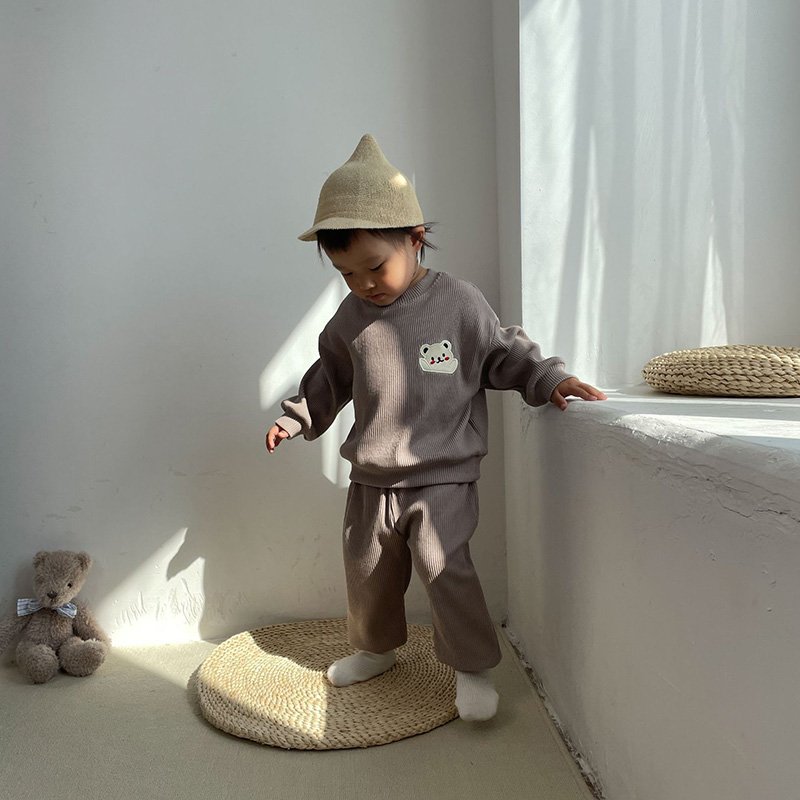Kids Clothing Set Thicken Boys Clothes Suits Waffle Hoodie And Pants 2 Pcs Girls Clothes