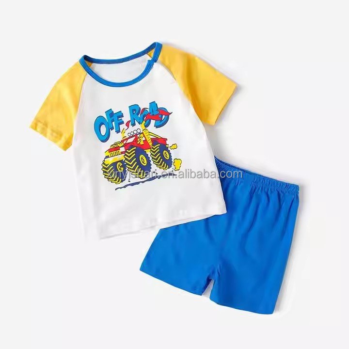 Boys Clothings Sets Kids Boutique 2 Pcs Pure Cotton Short Sleeve Children Clothes Suit