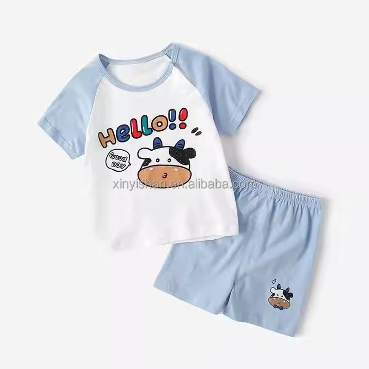 Boys Clothings Sets Kids Boutique 2 Pcs Pure Cotton Short Sleeve Children Clothes Suit